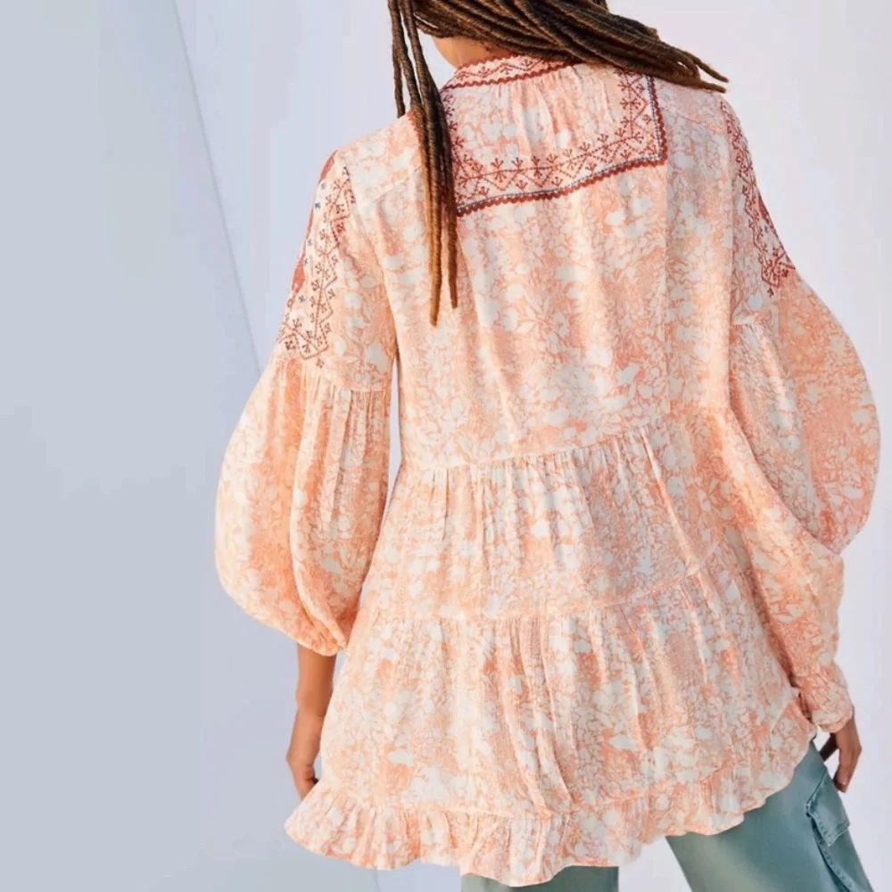 Anthropologie Claudia Floral Embroidered Baby Doll Top - S